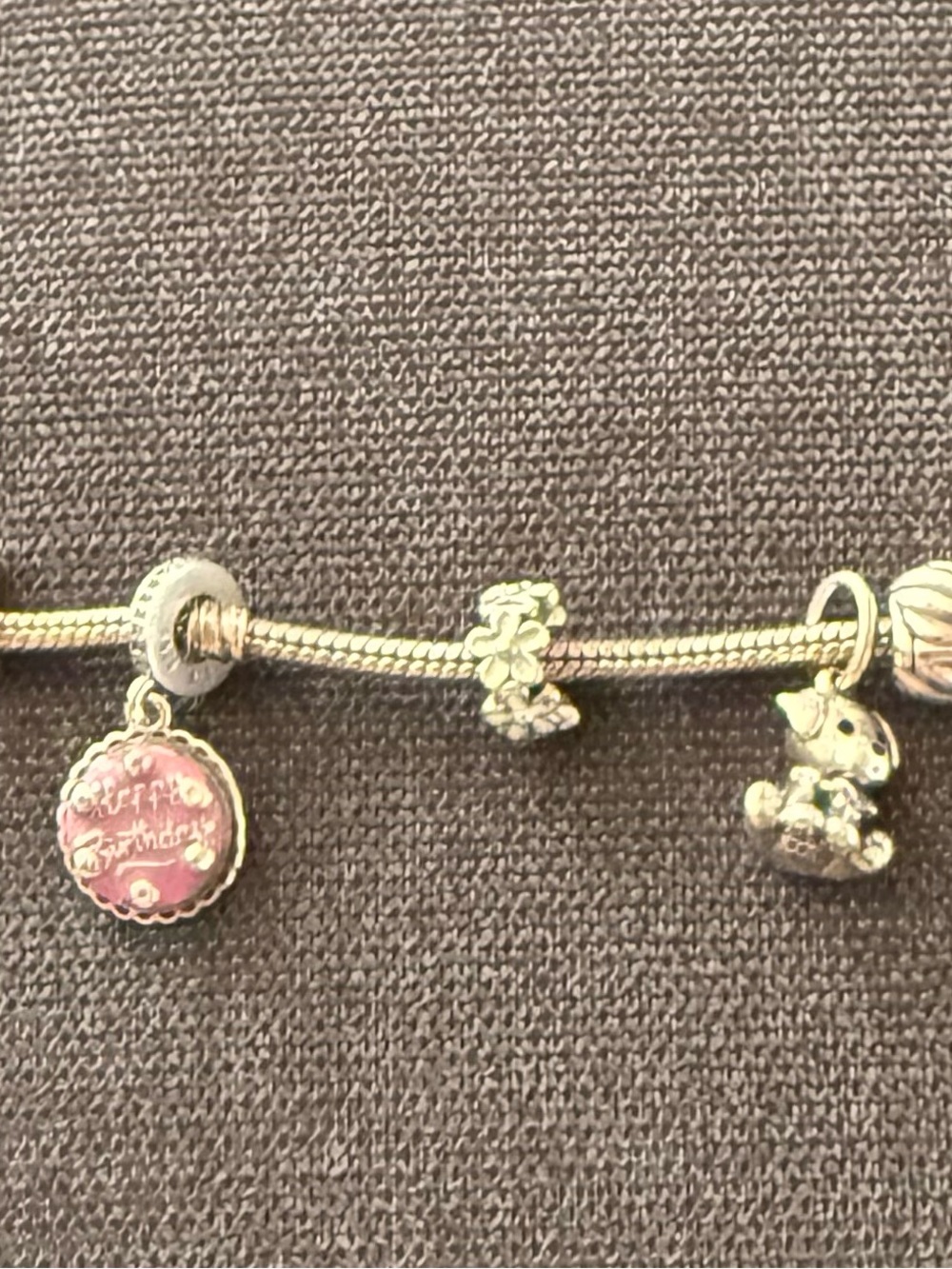 Pandora Silver Bracelet with Pink Birthday and Silver Animal Charms